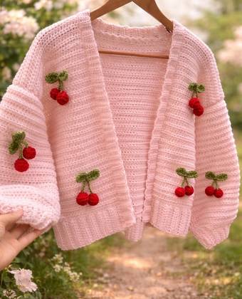 Handmade Crochet Cherry Cardigan
