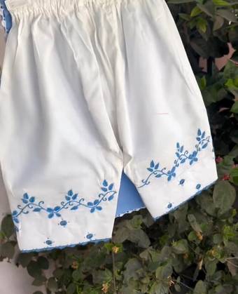 Sky Blue & White Embroidered Kids Summer Cord Set