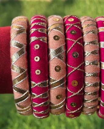 Handcrafted Light & Dark Pink Gota Work Bangles Set for Women