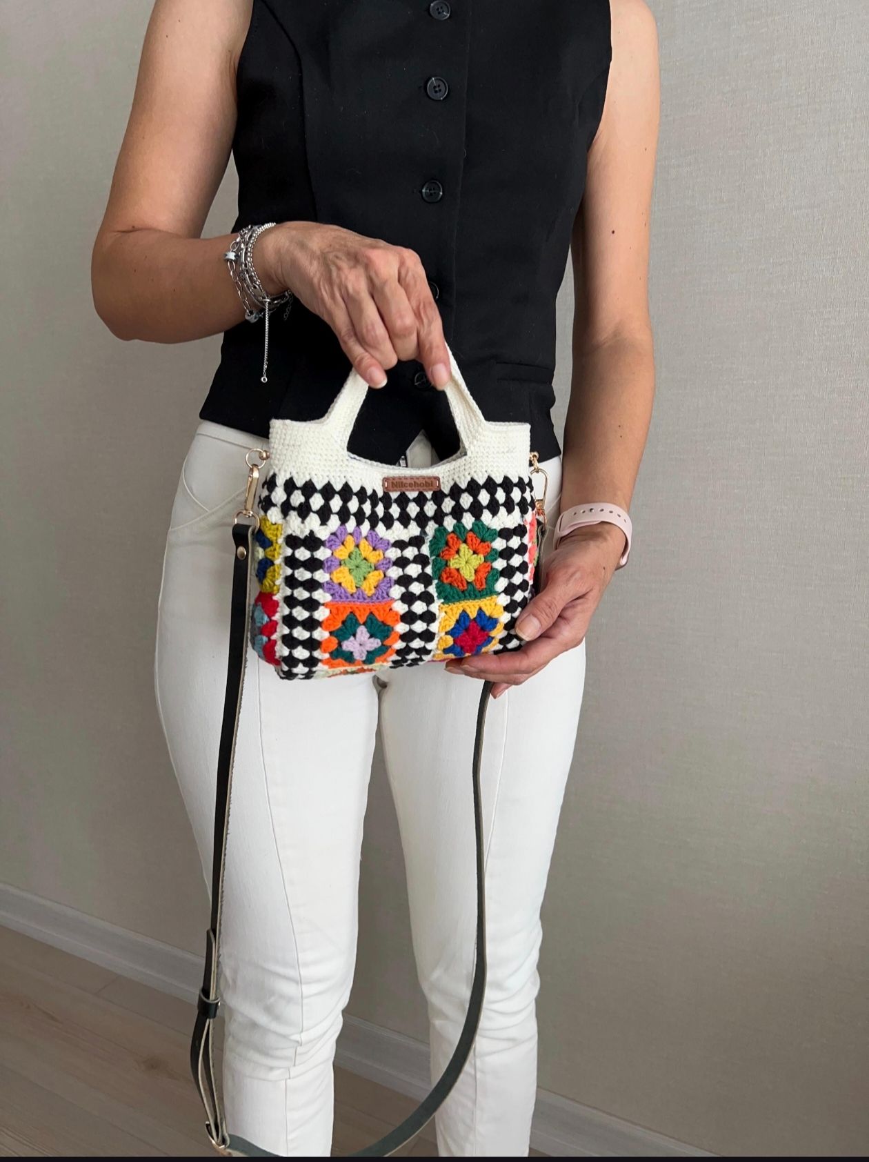 Handmade Granny Square Crochet Crossbody Bag