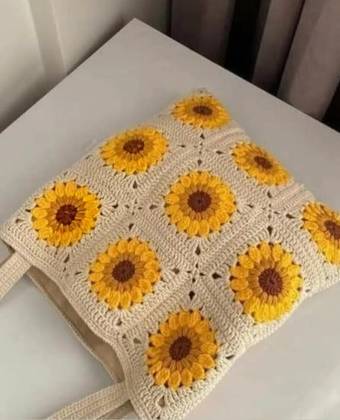 Handmade Crochet Sunflower Tote Bag