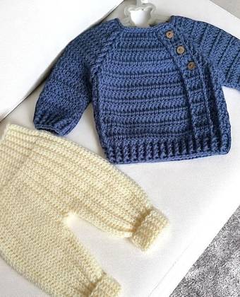 Handmade Crochet Baby Sweater & Pants Set