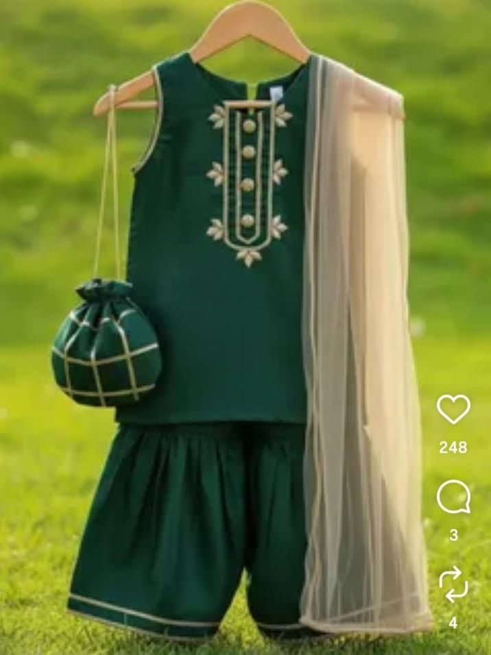 Formal 3 pcs green kids dress