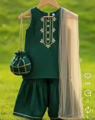 Formal 3 pcs green kids dress