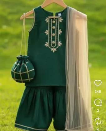 Formal 3 pcs green kids dress