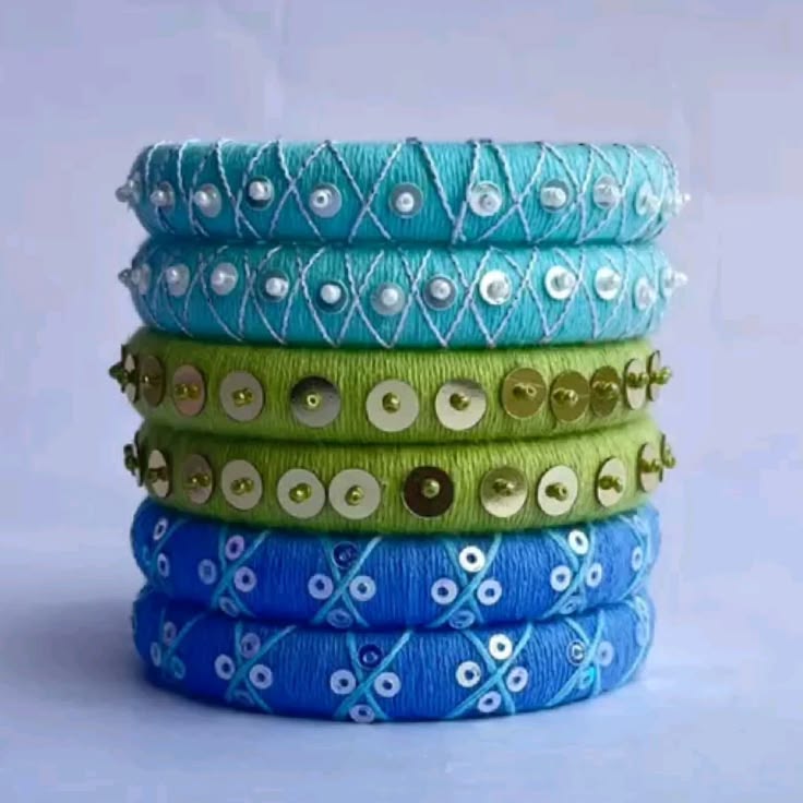Handmade Thread Wrapped Sequin Bangles Set