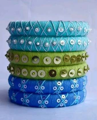 Handmade Thread Wrapped Sequin Bangles Set