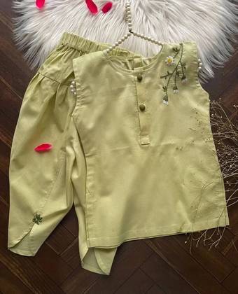 Kids 2 Piece Embroidered Dress for Girls – Handmade Thread Embroidery & Mirror Work, Pakistani Eid Party Wear