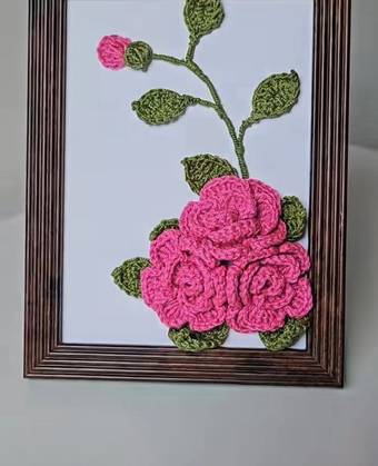 Handmade Crochet Rose Wall Frame