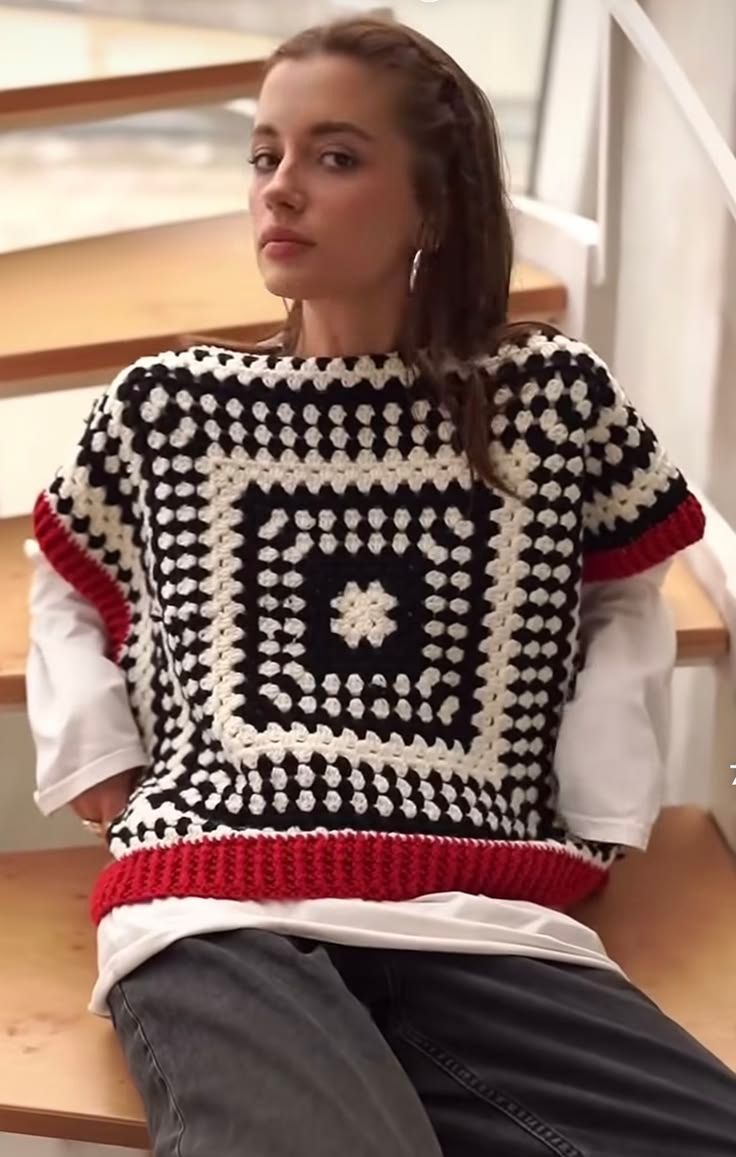 Handmade Crochet granny squares sleevless Cardigan