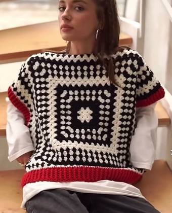 Handmade Crochet granny squares sleevless Cardigan