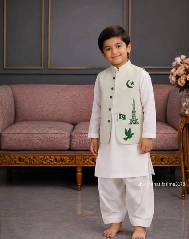White shirt shalwar and waist coat 3 pcs set for boys
