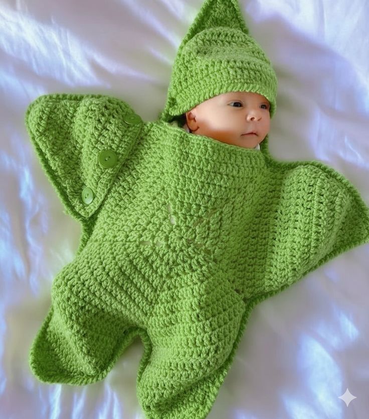 Handmade Crochet Baby Star Sleeping Bag & Hat Set