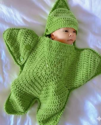Handmade Crochet Baby Star Sleeping Bag & Hat Set