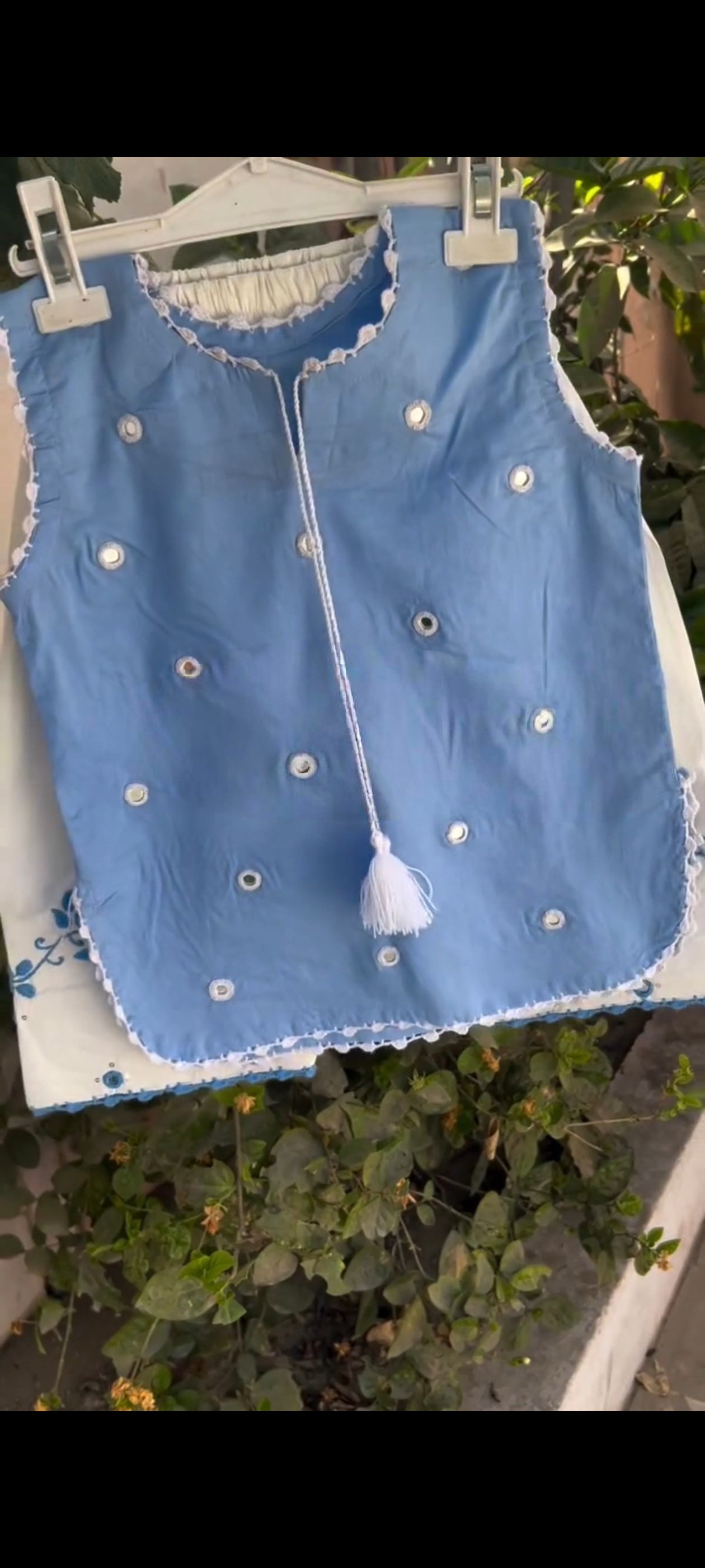 Sky Blue & White Embroidered Kids Summer Cord Set