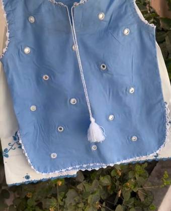 Sky Blue & White Embroidered Kids Summer Cord Set