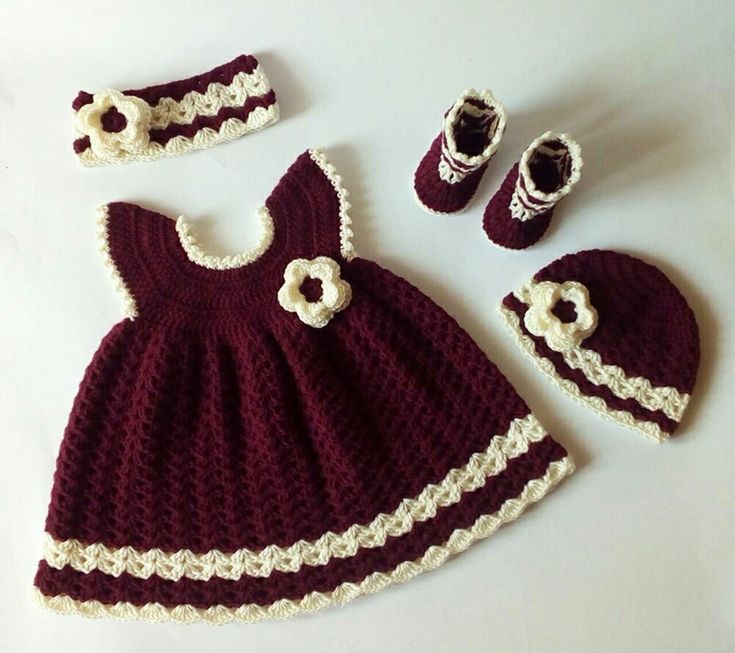 Handmade Crochet Baby Girl Dress Set with Hat, Booties & Headband