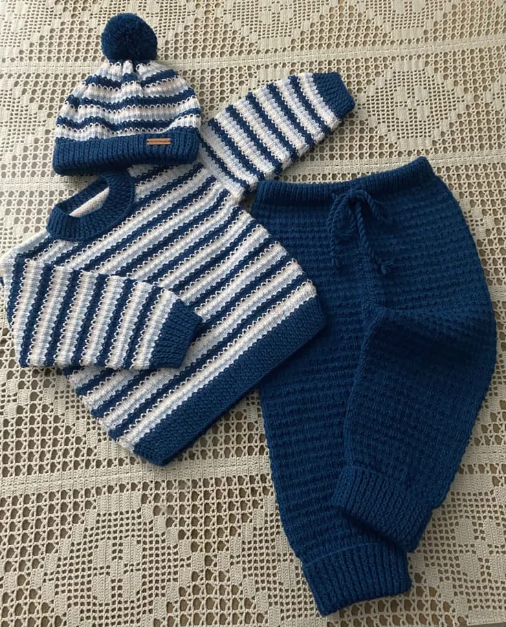 Handmade Crochet Baby Boy 3-Piece Outfit Set