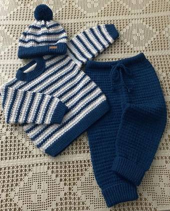 Handmade Crochet Baby Boy 3-Piece Outfit Set