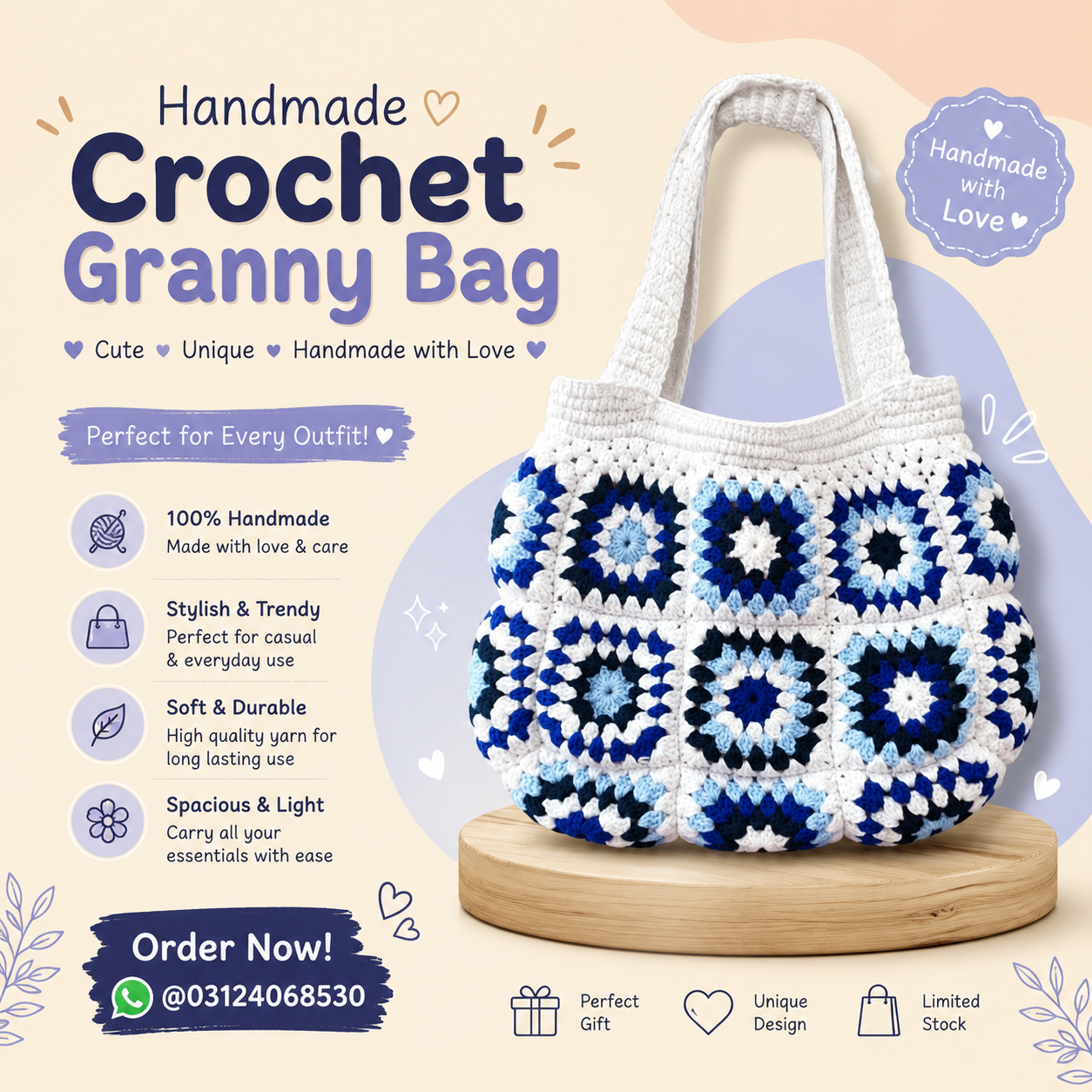 Crochet Granny Square Tote bag