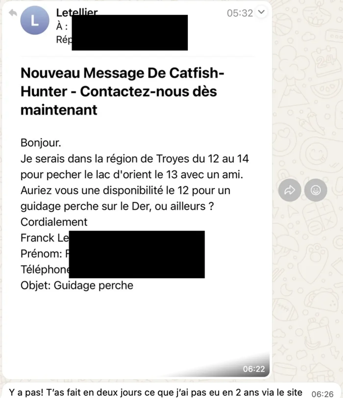Échange avec le client, quelques jours après les premières optimisations