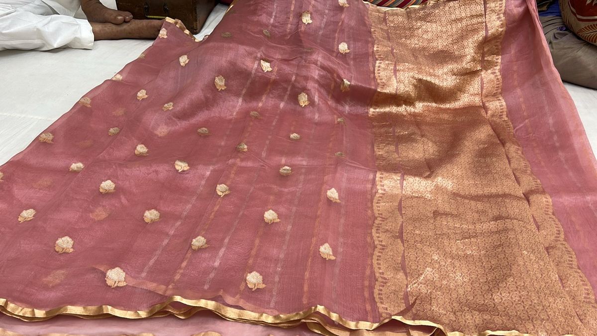 Emerald Kora Organza with Handwoven Border