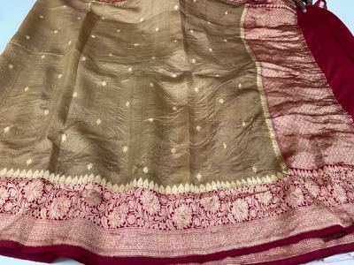 Deep Maroon Raw Silk with Gold Zari — photo 6