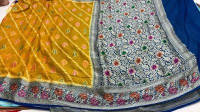 Sea Green Khaddi Chiffon, Printed Pallu — photo 3
