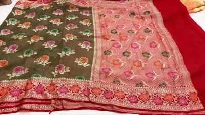 Sea Green Khaddi Chiffon, Printed Pallu — photo 2