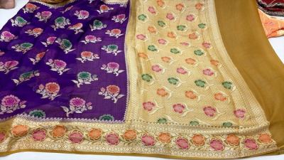 Dusty Rose Khaddi Chiffon, Contrast Pallu — photo 2