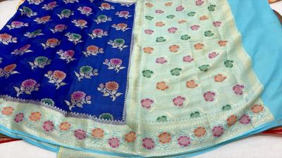 Sea Green Khaddi Chiffon, Printed Pallu — photo 4