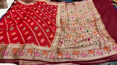 Sea Green Khaddi Chiffon, Printed Pallu — photo 1