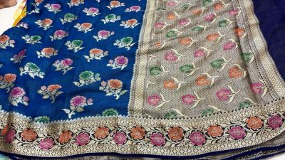 Dusty Rose Khaddi Chiffon, Contrast Pallu — photo 4