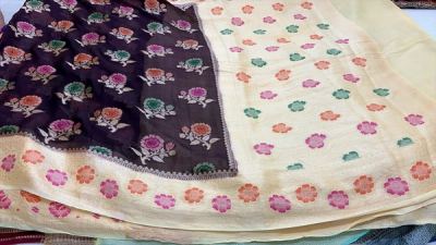 Dusty Rose Khaddi Chiffon, Contrast Pallu — photo 5