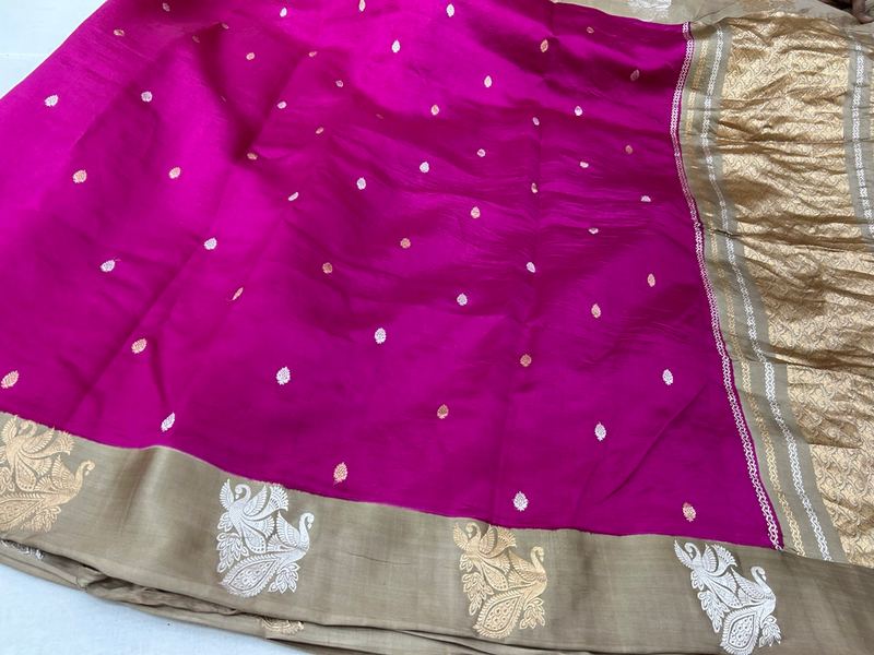 Midnight Blue Raw Silk, Silver Zari