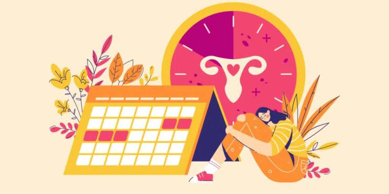 Illustration av kalender och menstruationsdagarna i en månad