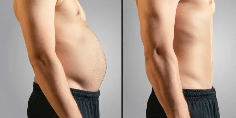 Før og efter-billede af en mand som er blevet slankere rundt om livet og mere muskuløs - med forøget stofskifte