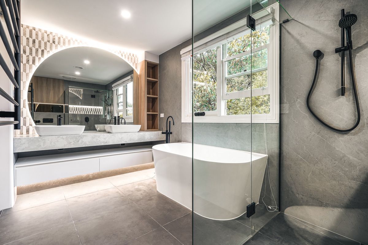 Bathroom interior detail in the completed Kew residence.