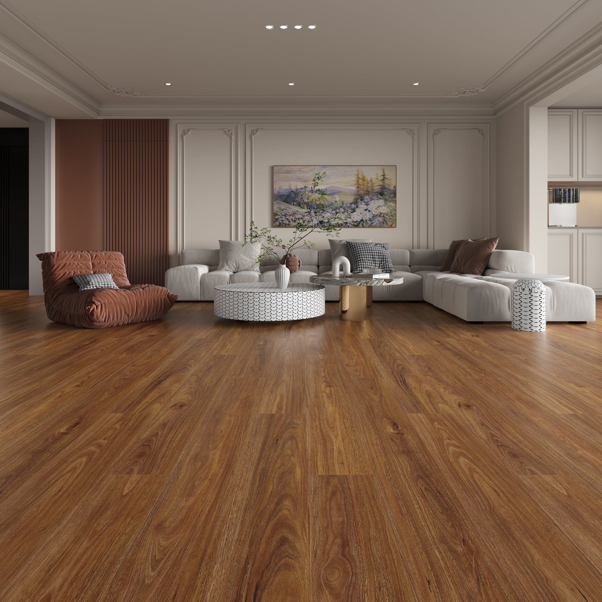 Laminate Spotted Gum 12mm flooring colour and timber-look grain swatch.