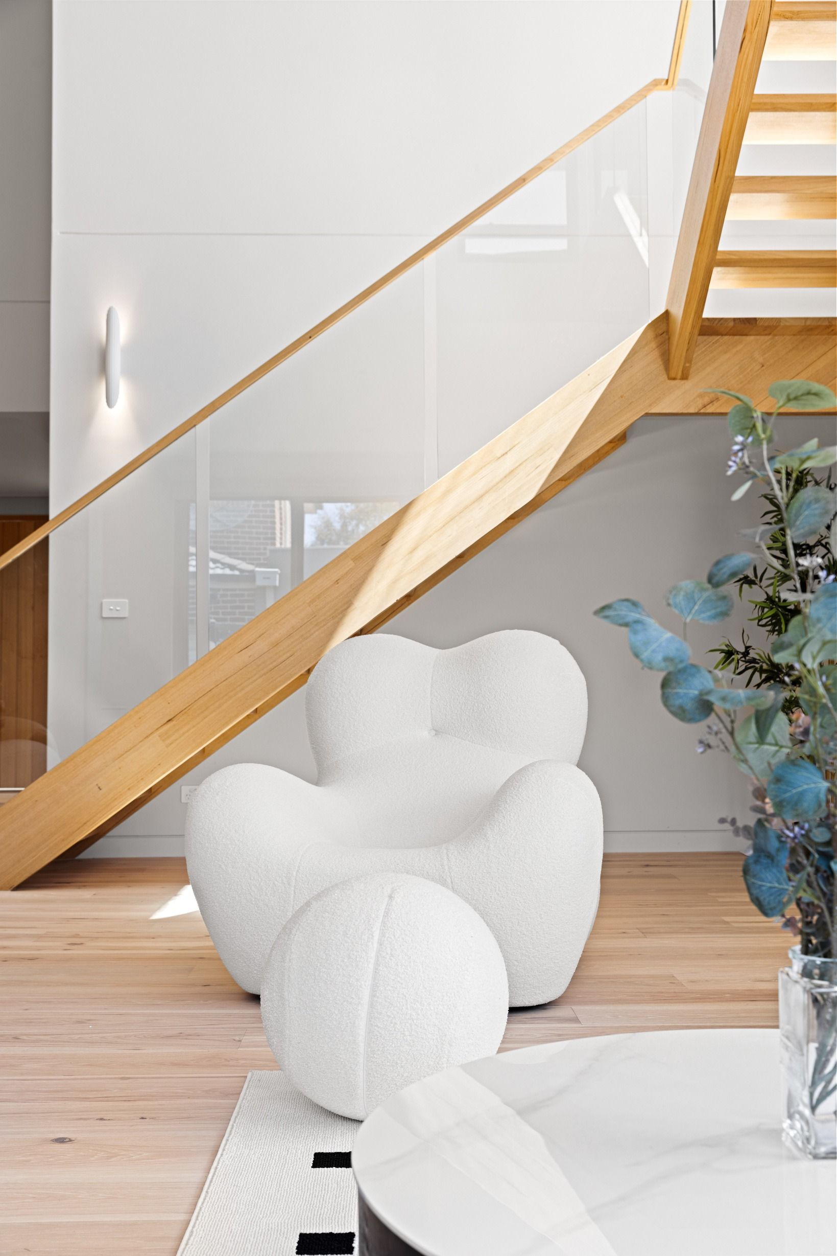 Danehill engineered Hickory flooring beside an open timber staircase.