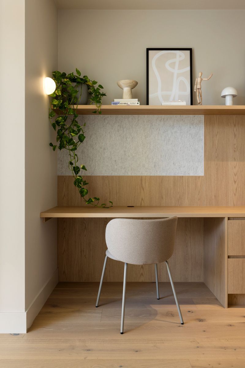 Avoca Bay engineered oak flooring in a built-in Kew study nook.