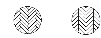 Circular line diagrams of herringbone and chevron flooring