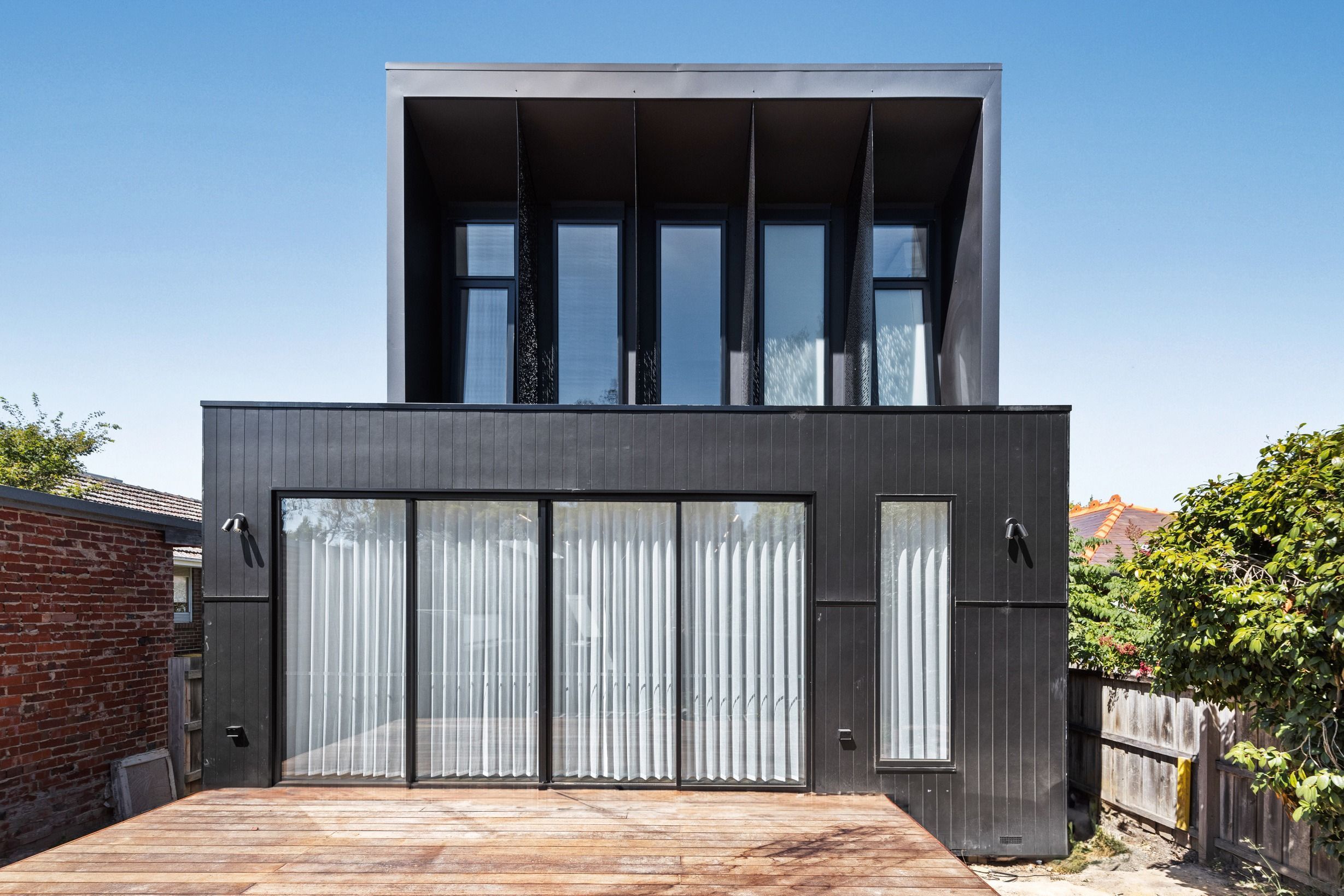 Rear exterior of the completed contemporary residence in Glen Iris.