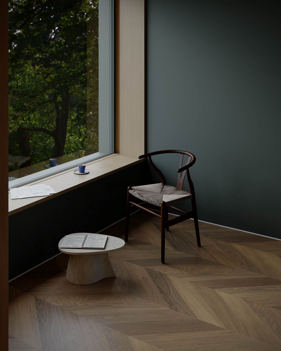 Chevron Acorn Brown engineered European oak flooring interior scene