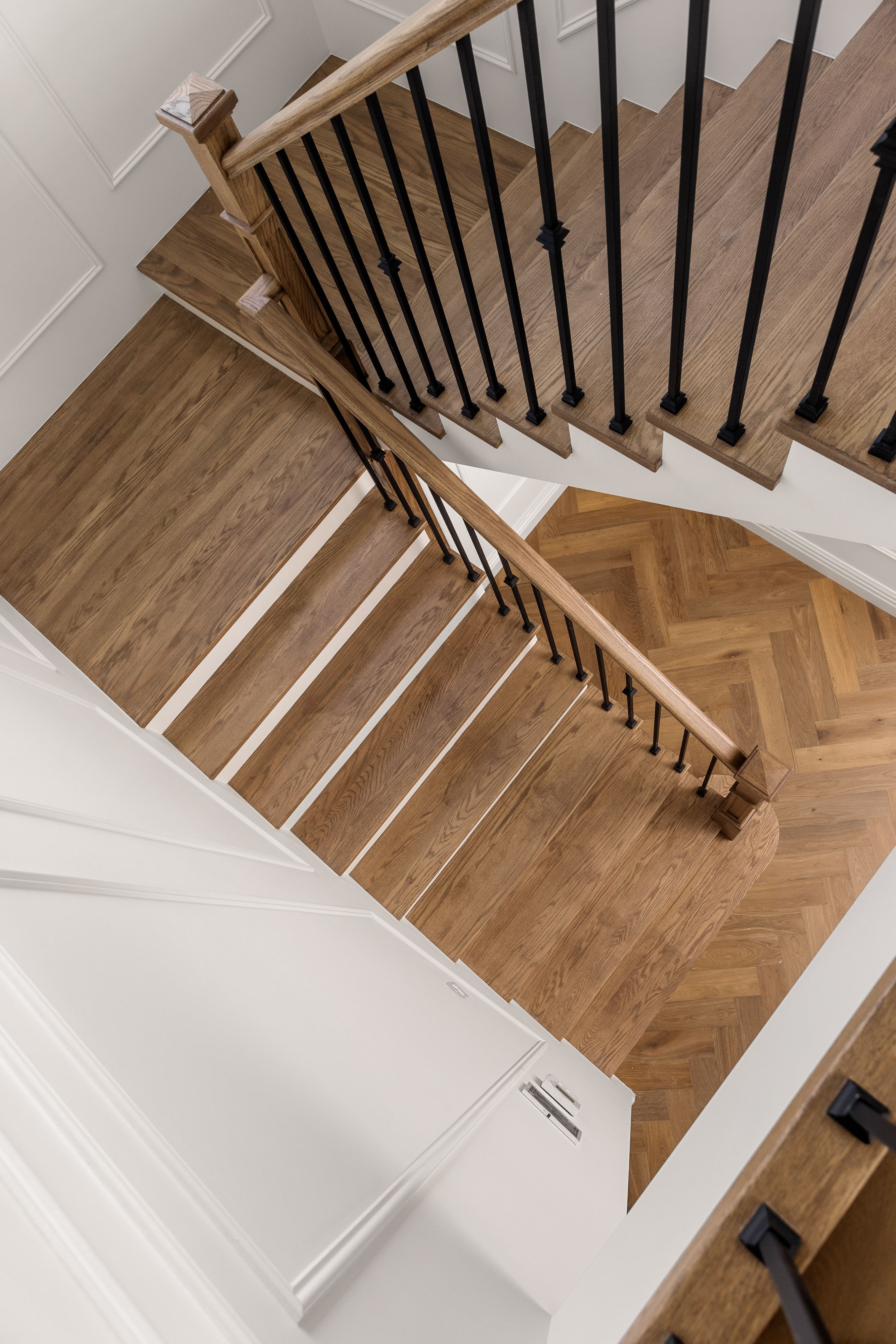 Timber staircase coordinated with Smoked Brown oak flooring in Balwyn.