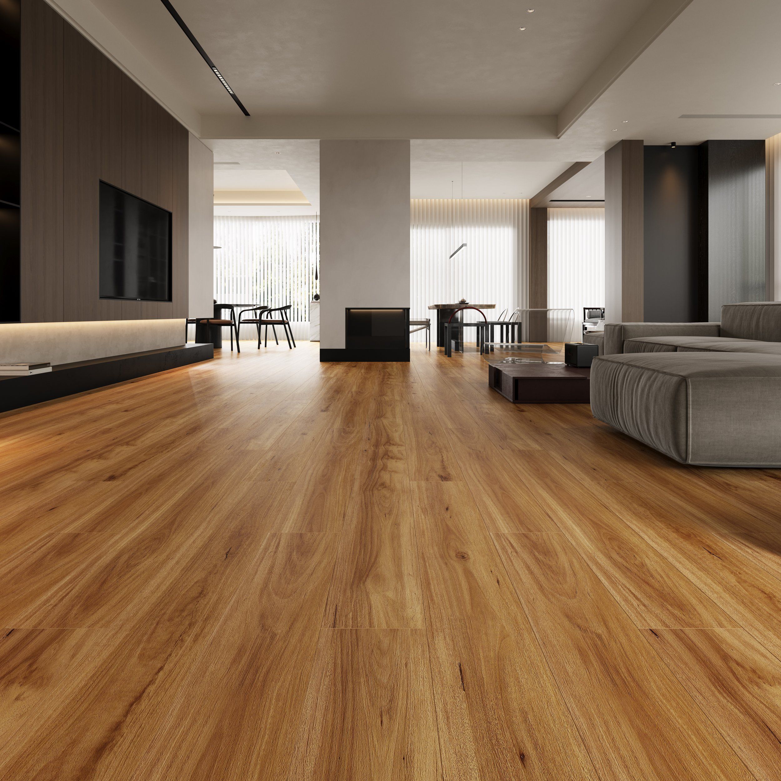 Laminate Blackbutt 12mm flooring colour and timber-look grain swatch.