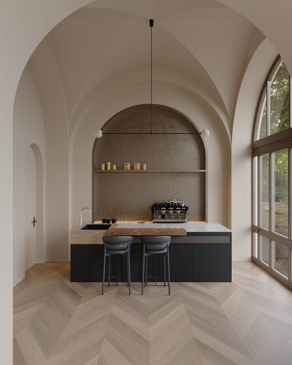 Chevron Terrace Grey engineered European oak flooring interior scene