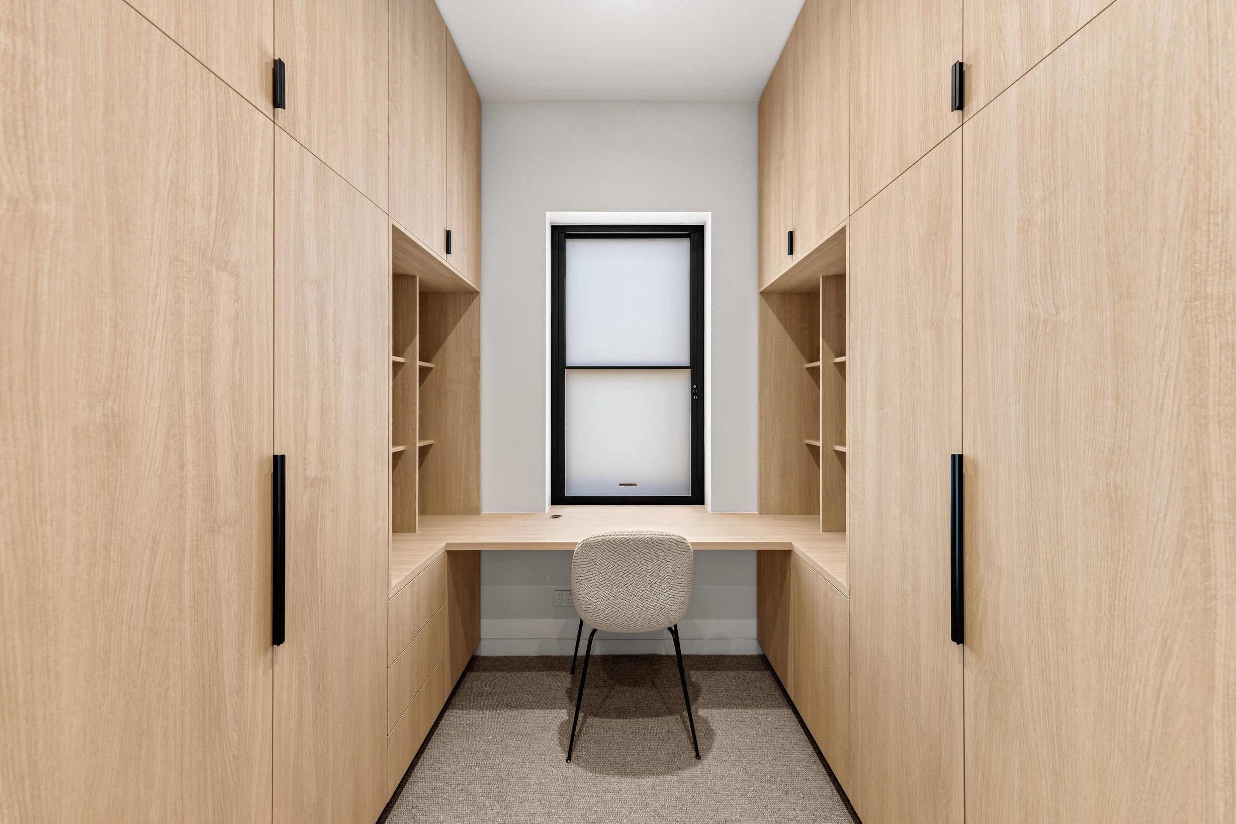 Timber-lined study joinery in the completed Kew residence.