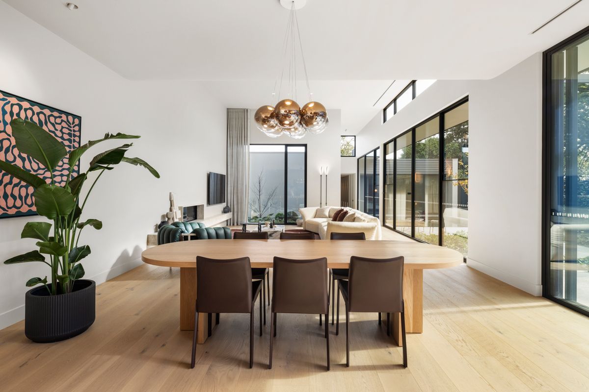 Avoca Bay engineered oak flooring beneath the dining area of a Kew residence.