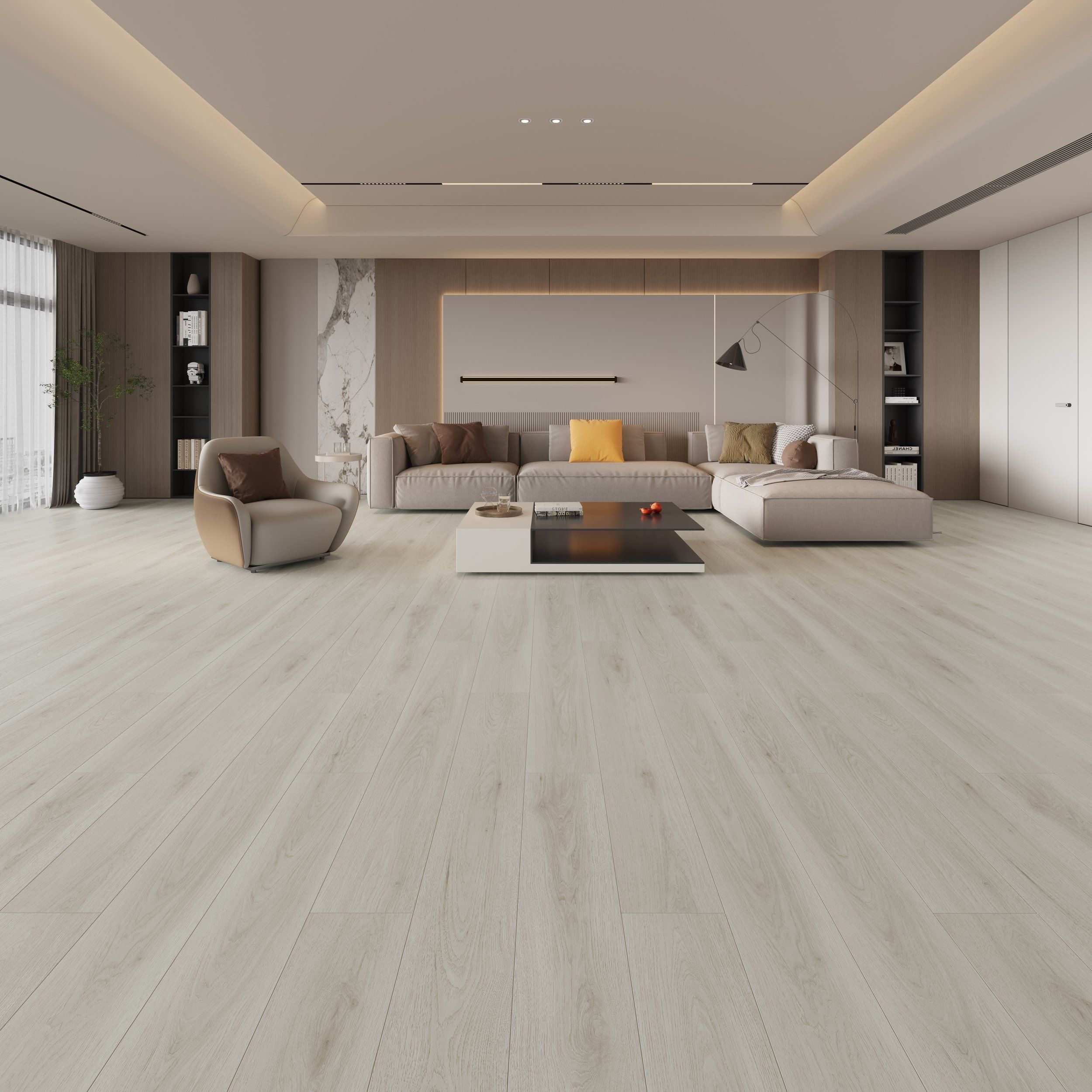 Laminate Mirabeau 12mm flooring colour and timber-look grain swatch.